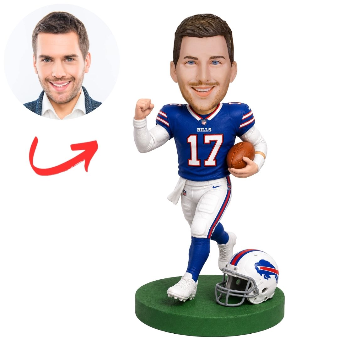 Custom Buffalo Bills Football Bobblehead with Raised Fist and Helmet