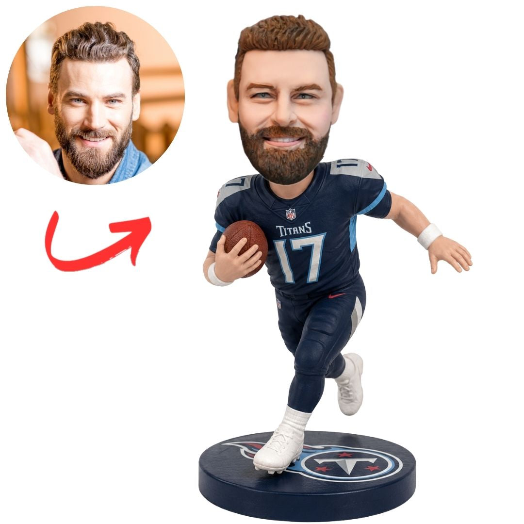 Custom Tennessee Titans Football Runner Bobblehead on Emblem Base