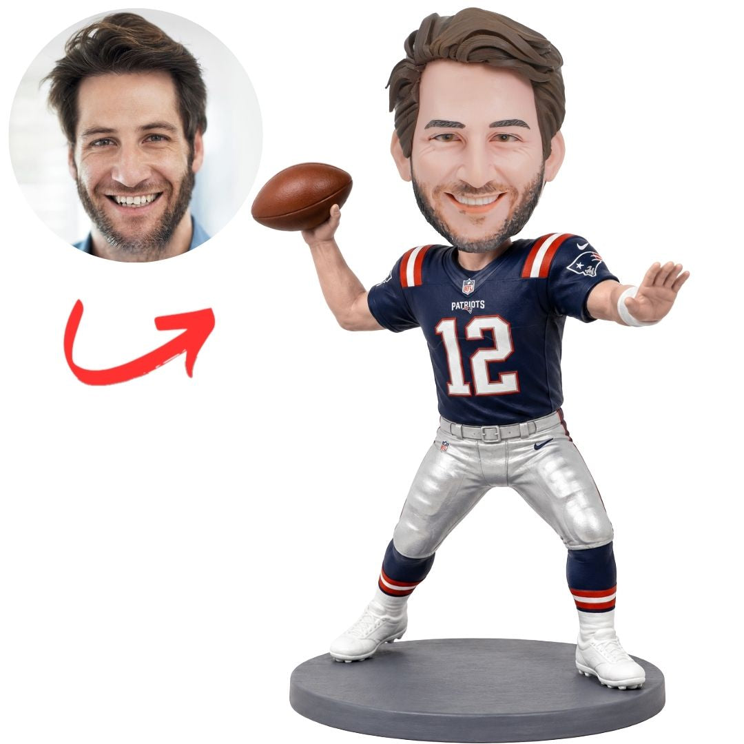 New England Patriots Football Quarterback Preparing Throw Custom Bobblehead
