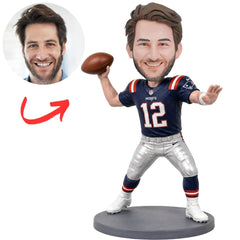 New England Patriots Football Quarterback Preparing Throw Custom Bobblehead
