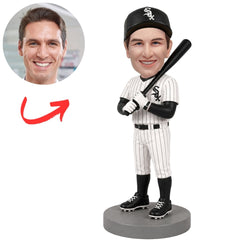 Custom Chicago White Sox Baseball Batter Bobblehead with Black Bat