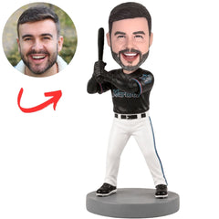 Miami Marlins Baseball Batter with Upright Black Bat Custom Bobblehead