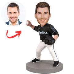Custom Miami Marlins Baseball Pitcher Bobblehead in Black and White
