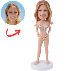 Woman in Orange and Green Bikini Custom Bobblehead