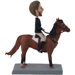 Equestrian Rider on Bay Horse Custom Bobblehead