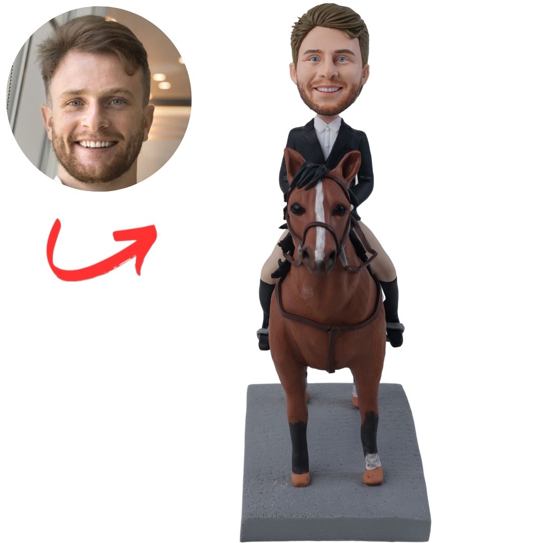 Equestrian Rider on Bay Horse Custom Bobblehead