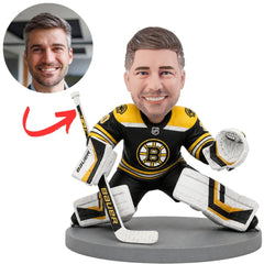 Boston Bruins Hockey Goalie in Butterfly Stance Custom Bobblehead