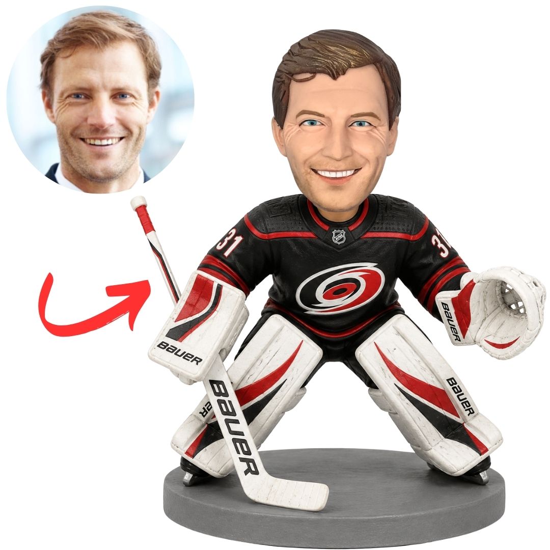 Carolina Hurricanes Hockey Goalie with White Pads Custom Bobblehead