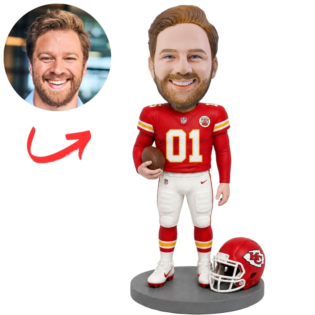 Kansas City Chiefs American Football Player Beside Helmet Custom Bobblehead