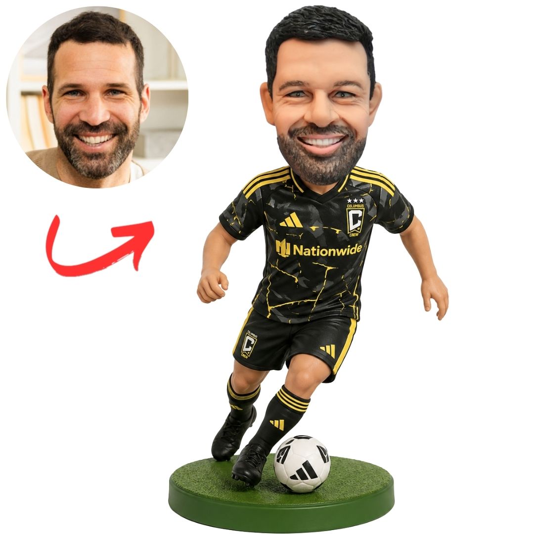 Columbus Crew Soccer Player in Black Kit Custom Bobblehead