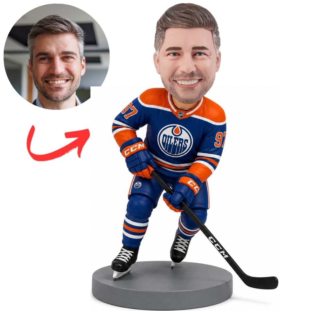 Edmonton Oilers Hockey Player in Orange Jersey Custom Bobblehead