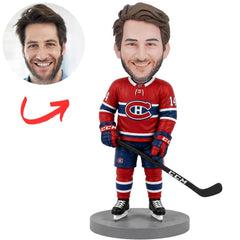 Montreal Canadiens Hockey Player Holding Stick Upright Custom Bobblehead