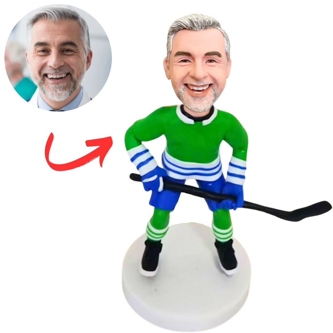 Custom Green Suit Hockey Player Bobbleheads Gifts