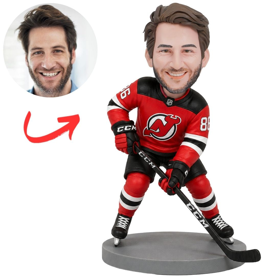 New Jersey Devils Hockey Player in Red Jersey Custom Bobblehead