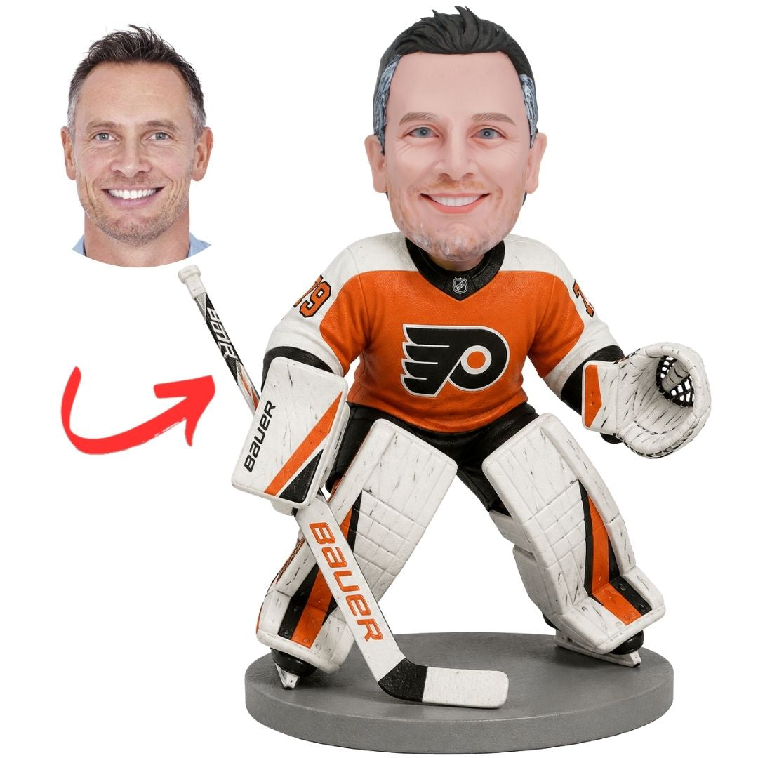 Philadelphia Flyers Hockey Goalie with White Pads Custom Bobblehead