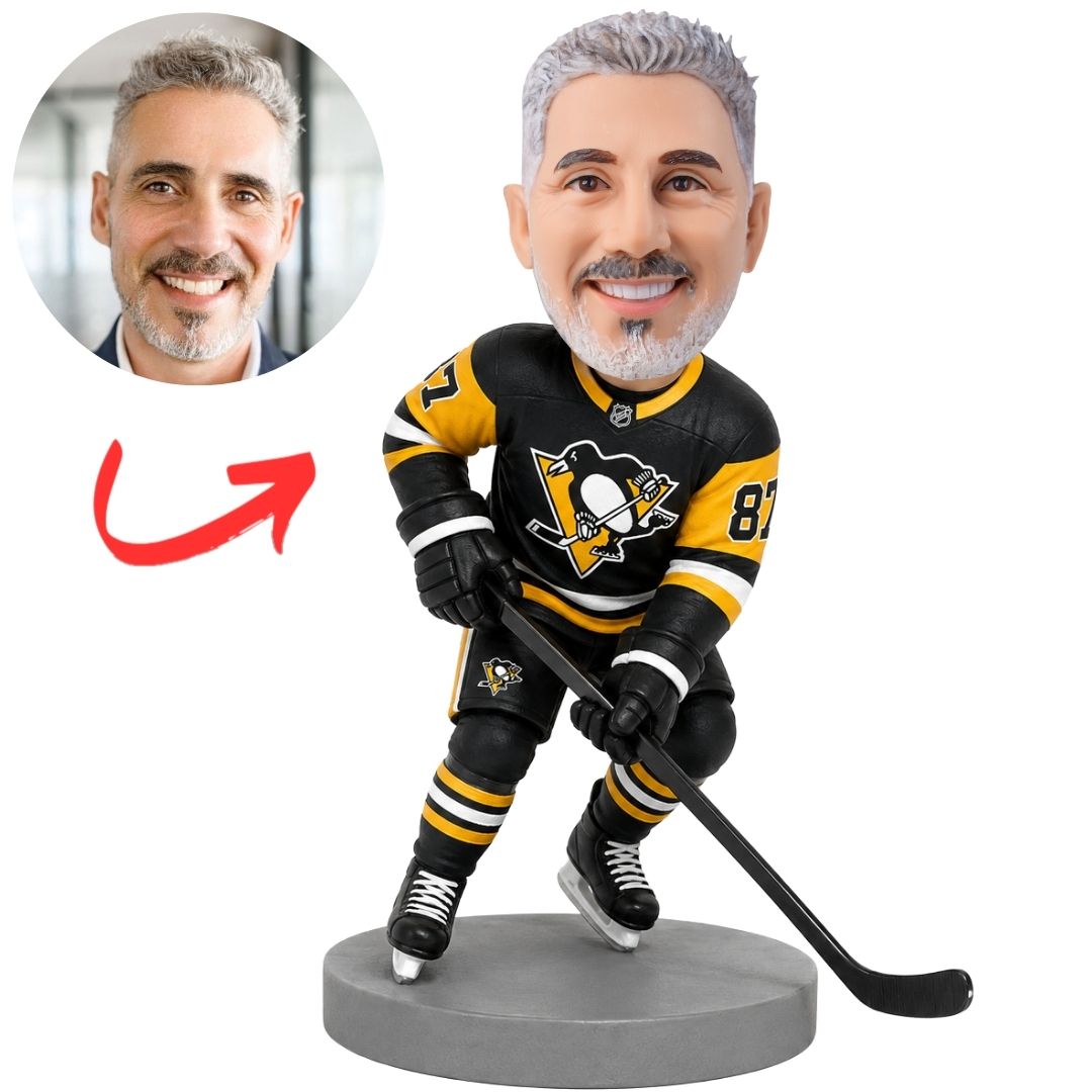 Pittsburgh Penguins Hockey Player in Black and Gold Custom Bobblehead