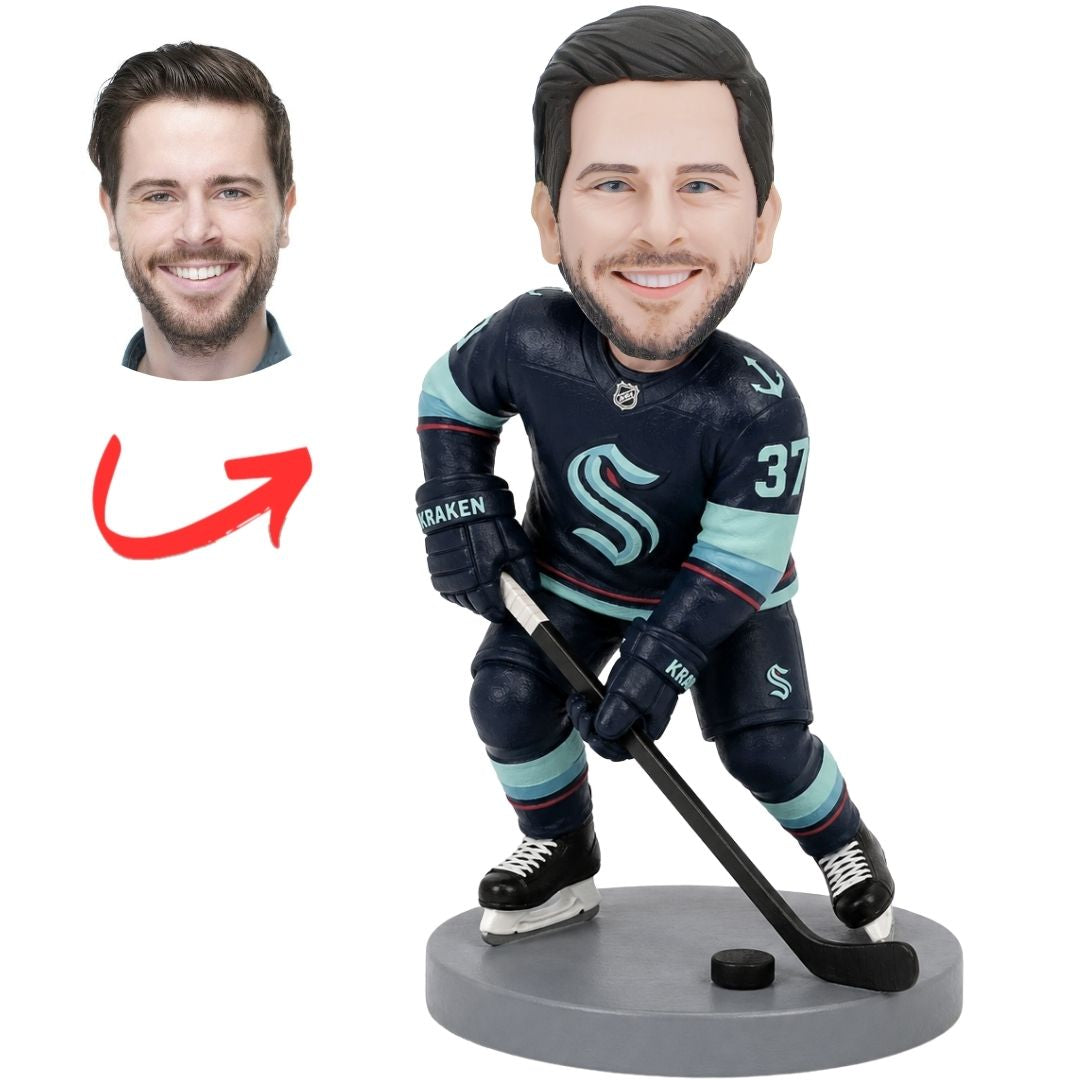 Seattle Kraken Hockey Player in Dark Uniform Custom Bobblehead