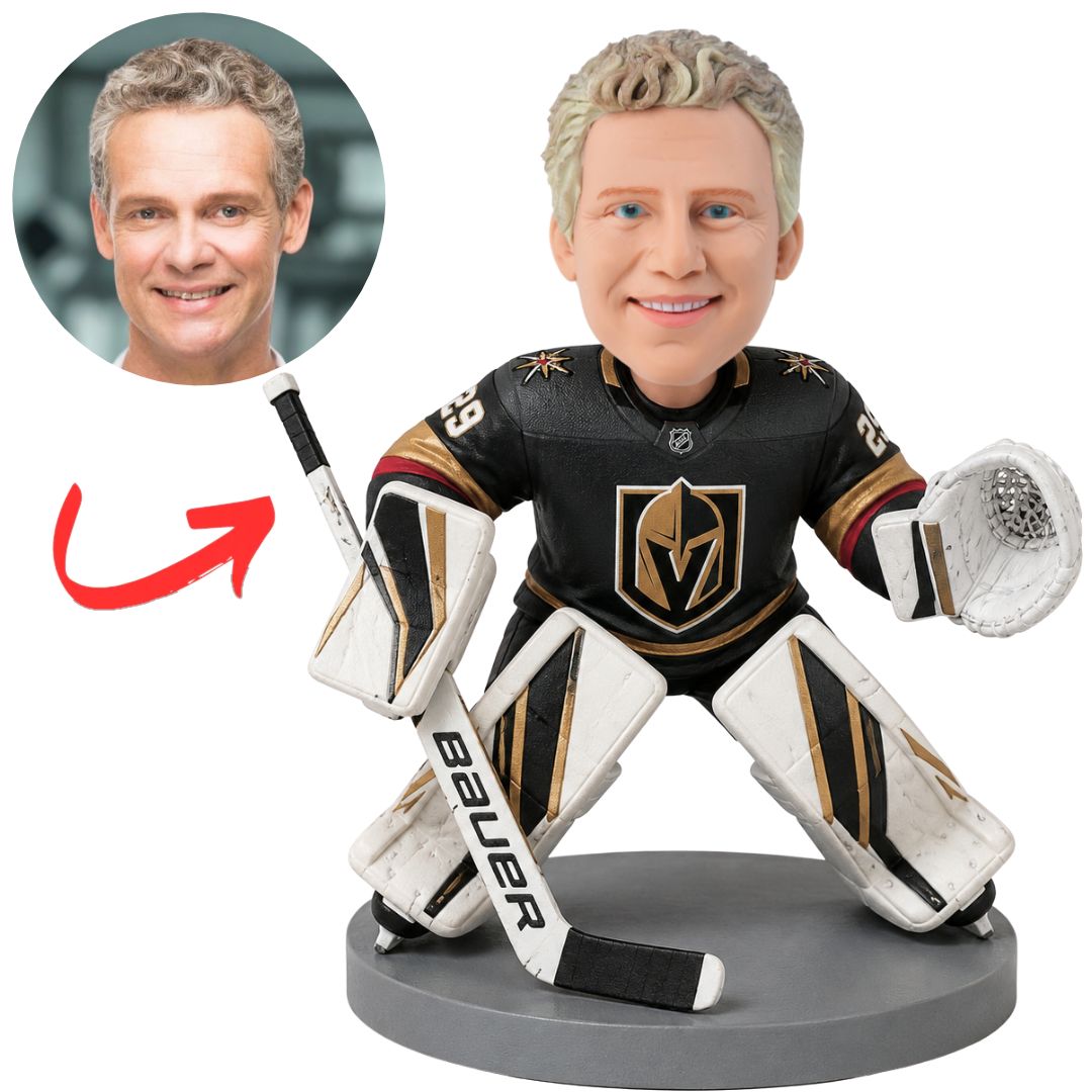 Vegas Golden Knights Hockey Goalie with White Pads Custom Bobblehead