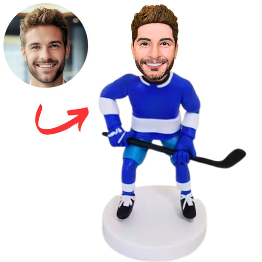 Custom Blue Suit Hockey Player Bobbleheads Gifts