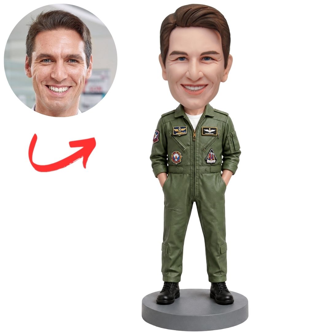 Air Force Aviator Custom Bobblehead in Green Flight Suit