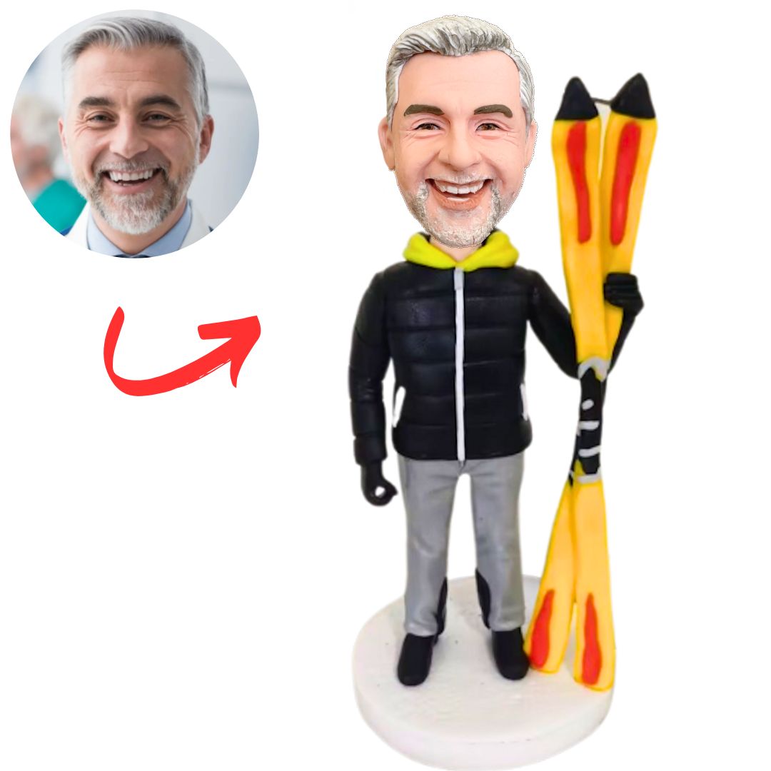 Man with Skis Custom Bobbleheads Gifts