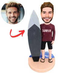 Happy Surfer with Surfboard Custom Bobbleheads