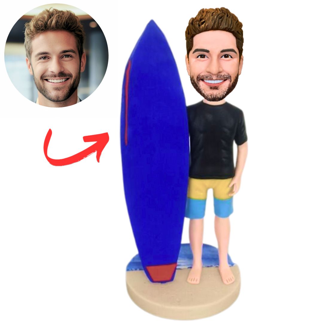 Custom Happy Surfer with Blue Surfboard Bobbleheads