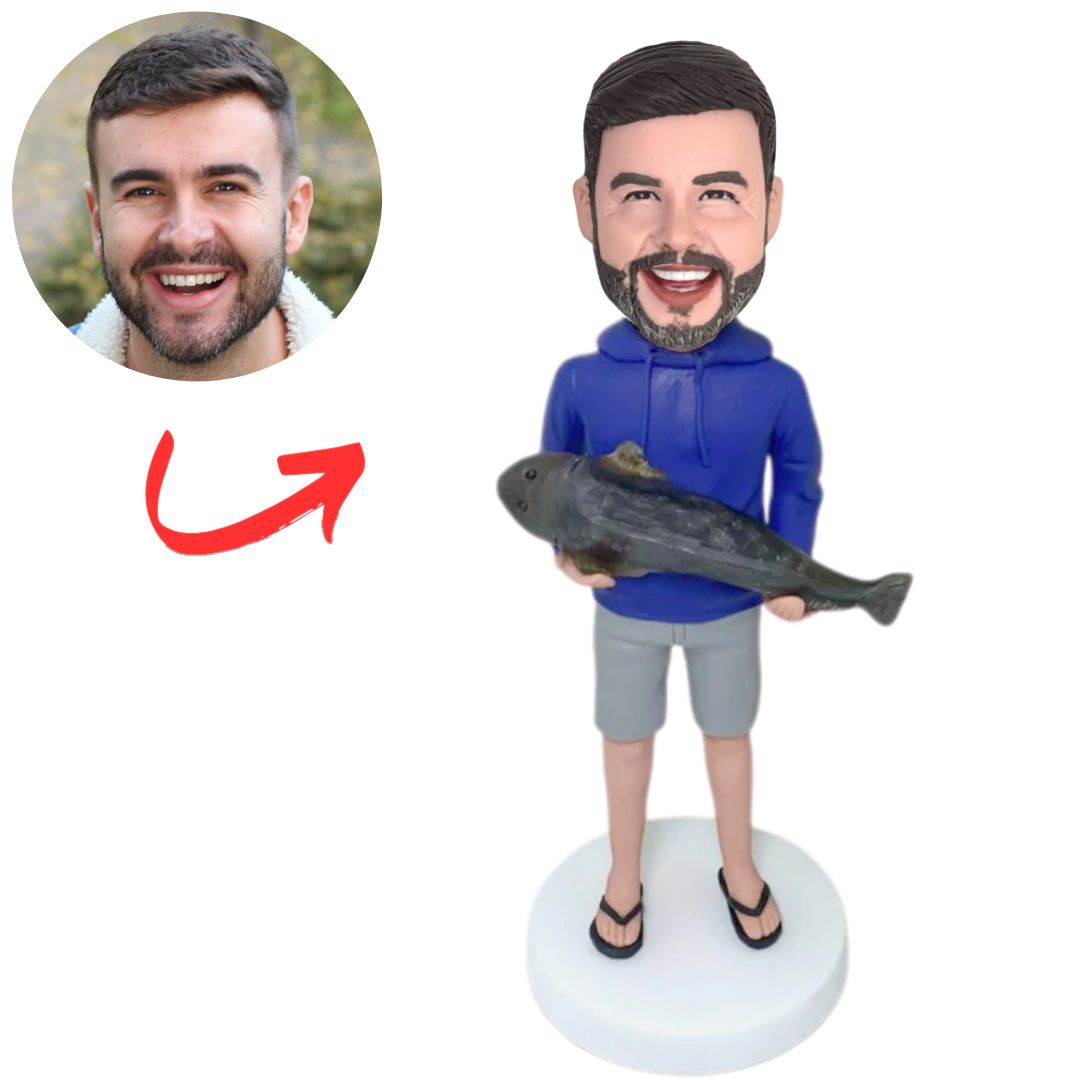 Custom Man in Hoodie Fishing Bobbleheads