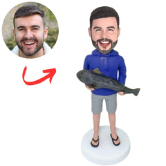 Custom Man in Hoodie Fishing Bobbleheads