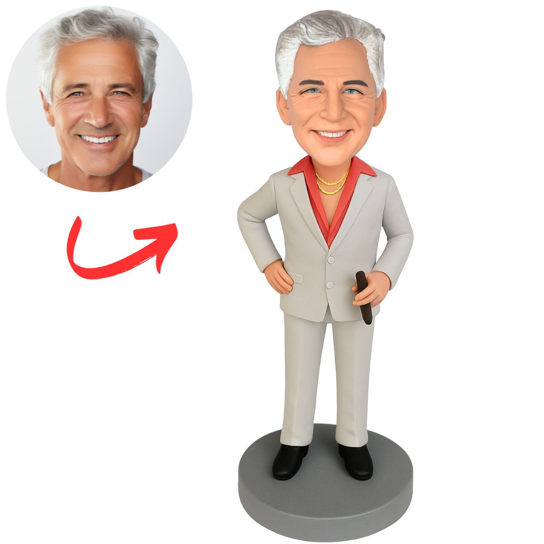 Man with Gold Chain Smoking Cigar Custom Humorous Bobbleheads