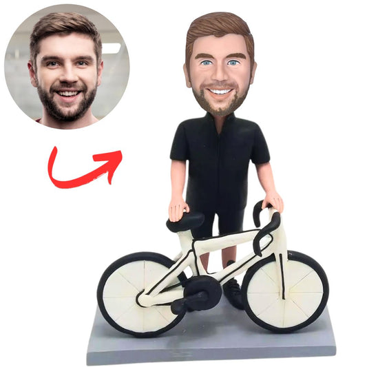 Black Suit Man with Bicycle Custom Bobbleheads