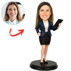 Female Boss Holding a Tablet Personalized Bobbleheads