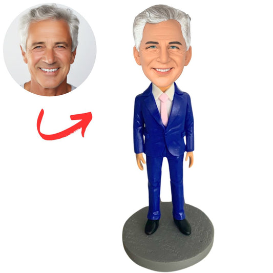 Blue Suit Pink Tie Business Man Personalized Business Bobbleheads