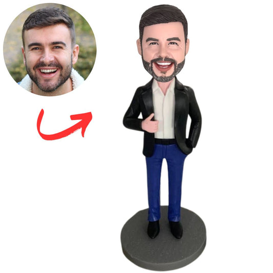 Cool Black Suit Man Custom Business Bobbleheads