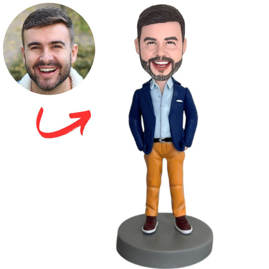 Business Man in Blue Jacket Custom Business Bobbleheads
