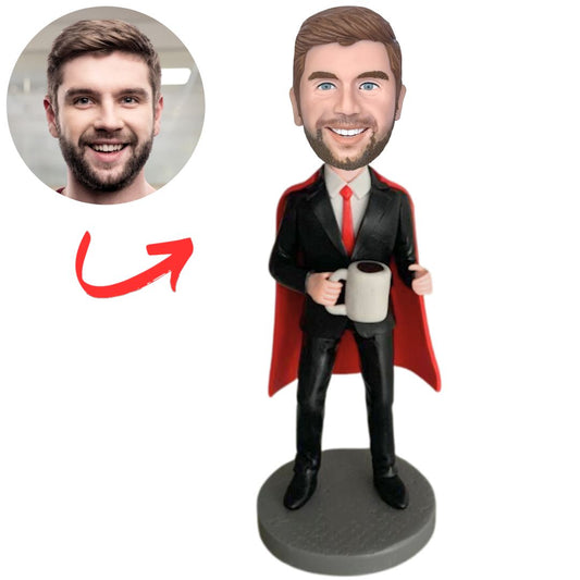 Business Superman Holding a Cup Personalized Bobbleheads