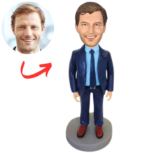 Dark Blue Business Suit Man Personalized Business Bobbleheads