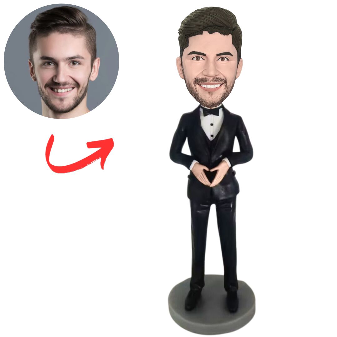 Business Man with Heart Gesture Custom Bobbleheads