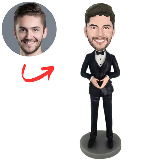 Business Man with Heart Gesture Custom Bobbleheads
