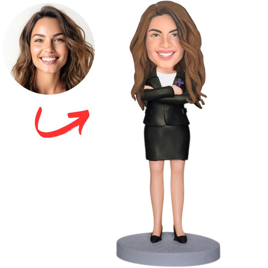 Business Woman in Black Dress Suit Personalized Business Bobbleheads