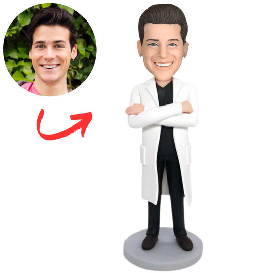 Male Doctor in Black T-shirt with Arms Crossed Personalized Bobbleheads