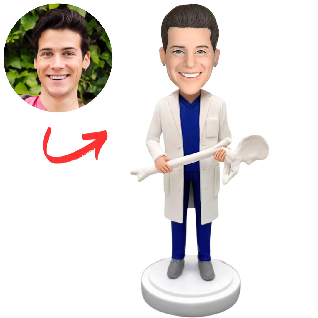 Male Doctor Holding Bone Custom Bobble Heads