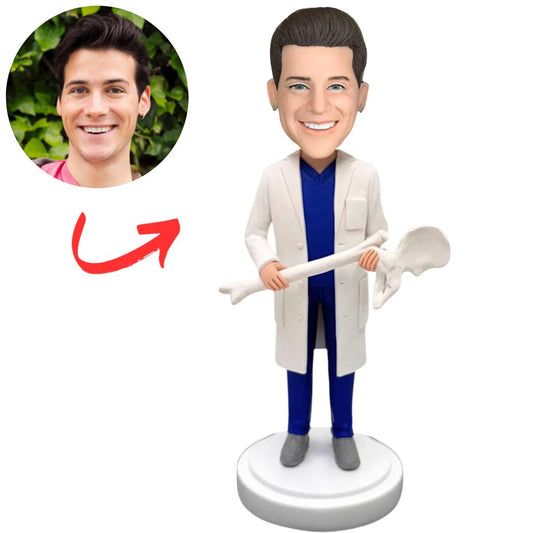 Male Doctor Holding Bone Custom Bobble Heads