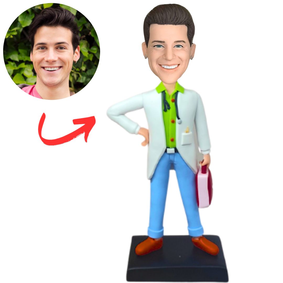Male Doctor Holding Medical Box Custom Bobbleheads