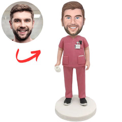 Male Doctor in Pink Scrub Custom Bobble Head
