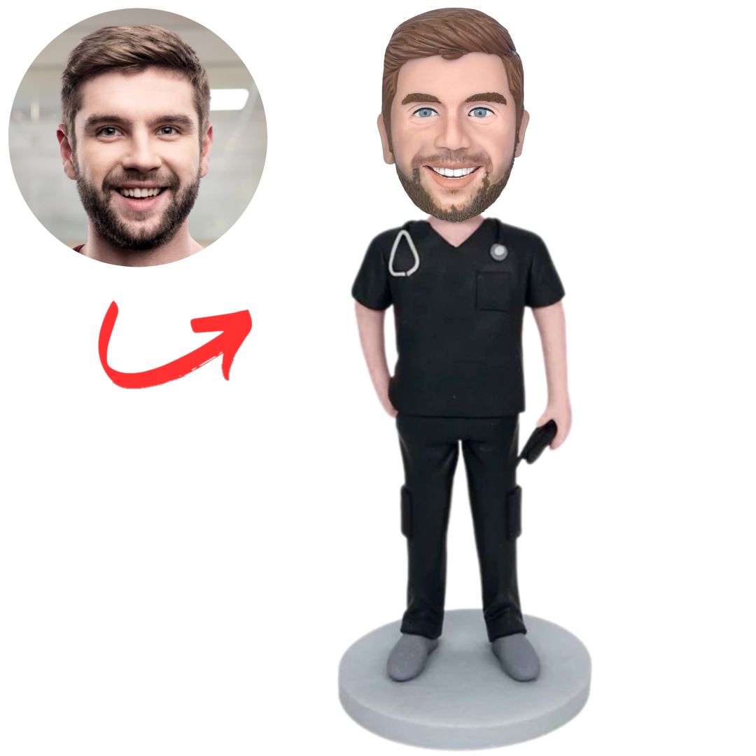 Black Scrub Doctor Personalized Doctor Bobbleheads