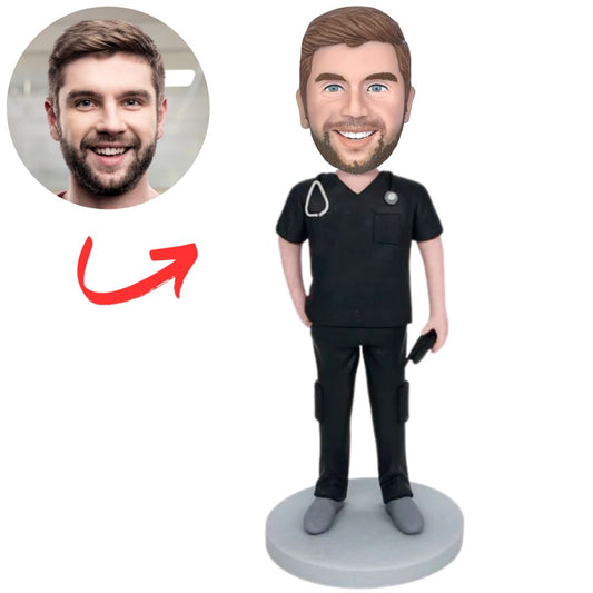 Black Scrub Doctor Personalized Doctor Bobbleheads