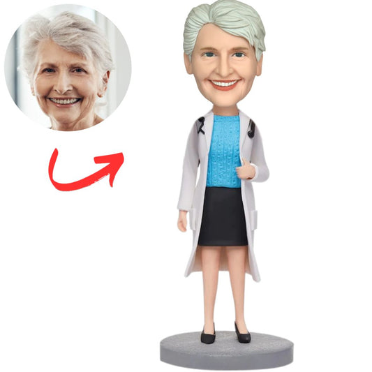 Female Doctor in Blue Sweater Custom Bobbleheads