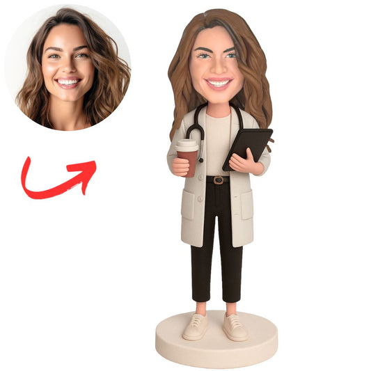 Female Doctor Holding Coffee And Notebook Custom Bobbleheads