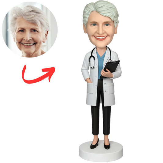 Female Doctor in White Coat Personalized Doctor Bobbleheads